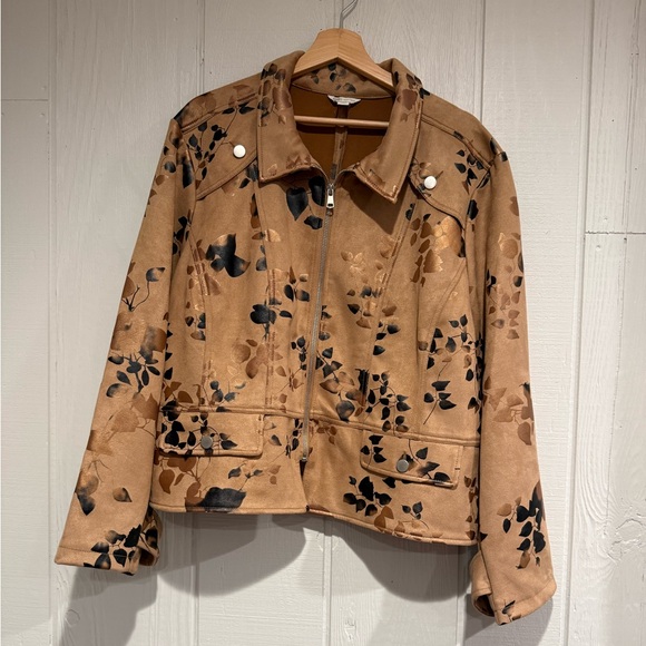 Cato Jackets & Blazers - Cato Tan Floral Full Zip Jacket